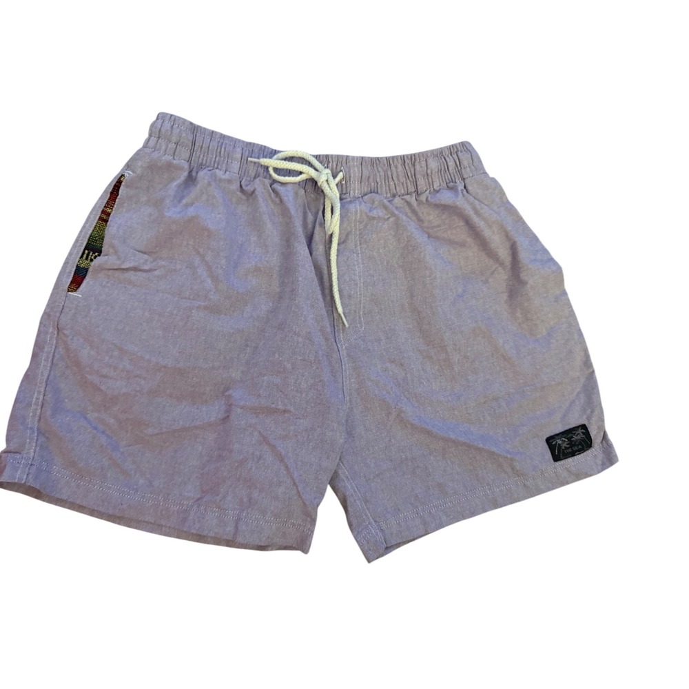 The Sea Mens Purple Drawstring Casual Beach Shorts Multi Color Trim Medium
